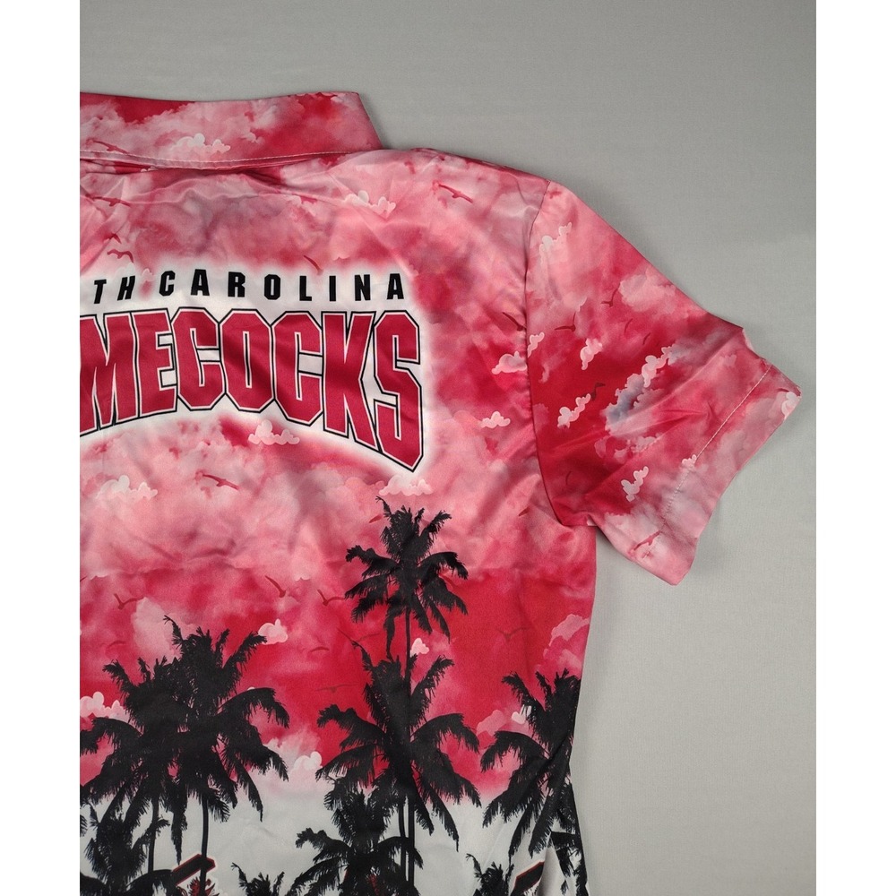 South Carolina Gamecocks Shirt Mens L Hawaiian Palm Trees Button Down Red Black - Picture 13 of 14
